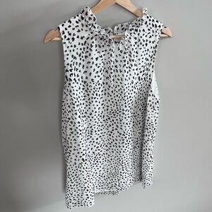 Women's White Black Print Ruffle Neck Sleeveless Camisole Blouse XL